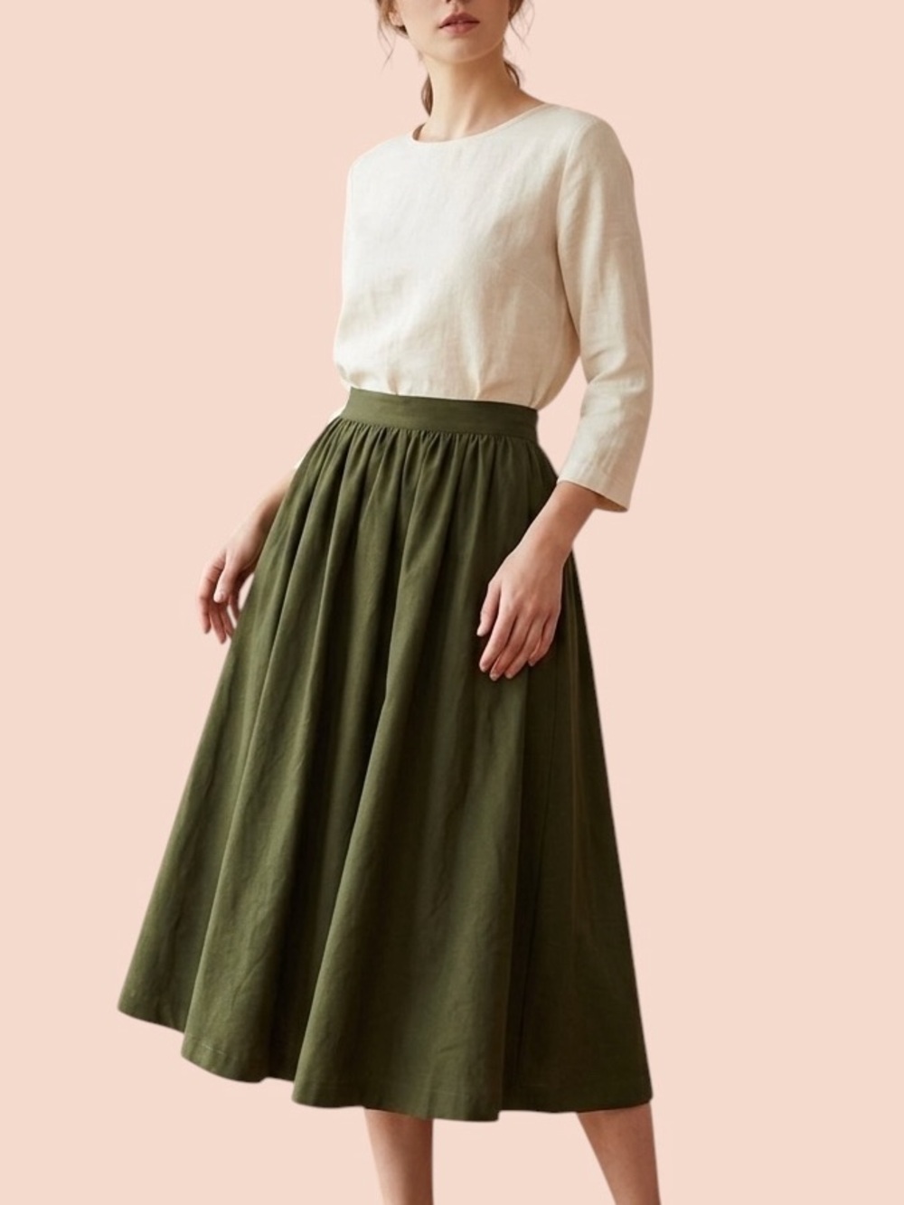 Brickyard Buffalo Olive Green Midi A-Line Skirt Sz M